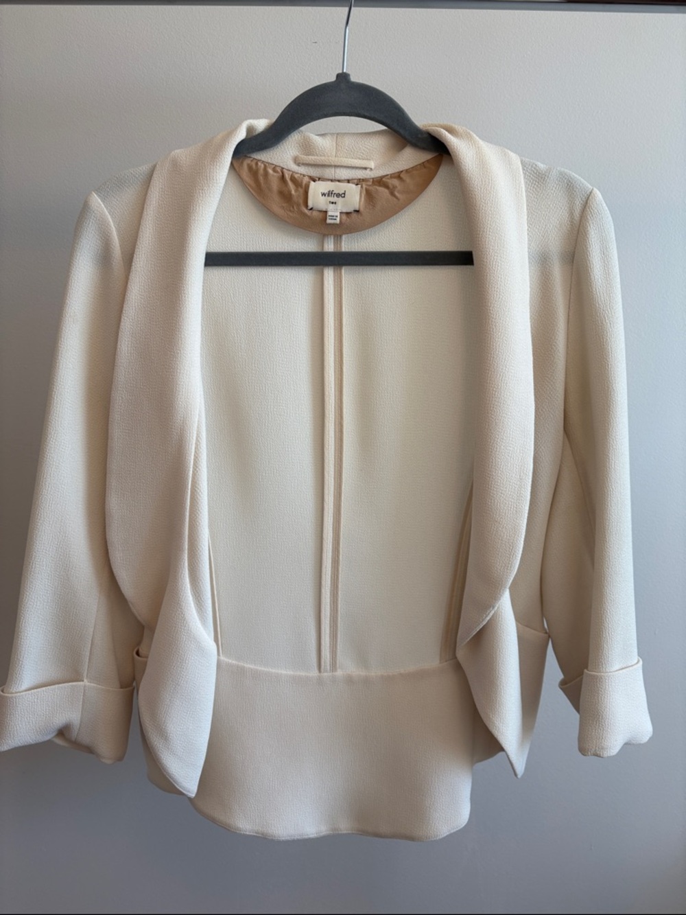 ❣️ Vintage Wilfred Cream Draped Open-Front Blazer